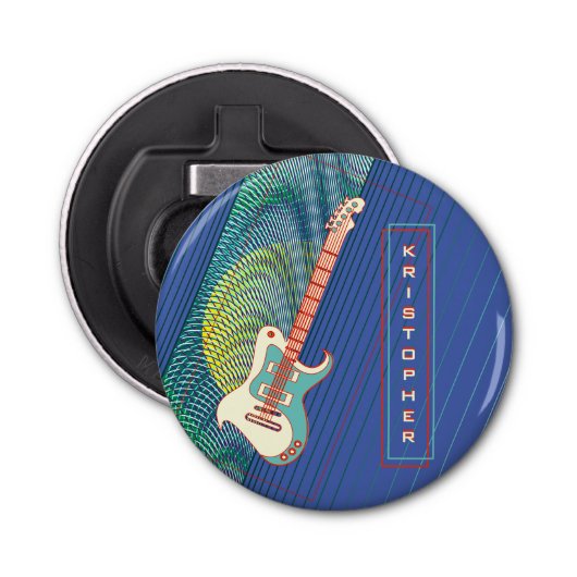 Voeg naam toe Cool Modern Blauwgroen & Blue Electr Button Flesopener (Voorkant)