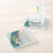 Voeg naam toe Cool Modern White & Blauwgroen Elect Glazen Onderzetter (Schuin)