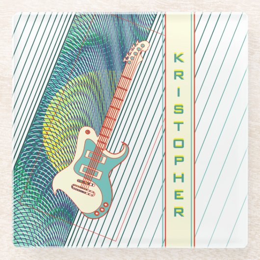 Voeg naam toe Cool Modern White & Blauwgroen Elect Glazen Onderzetter (Voorkant)