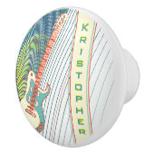 Voeg naam toe Cool Modern White & Blauwgroen Elect Keramische Knop (Rechts)