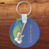 Voeg naam toe Cool moderne teal & blauwe elektrisc Sleutelhanger (Voorkant)