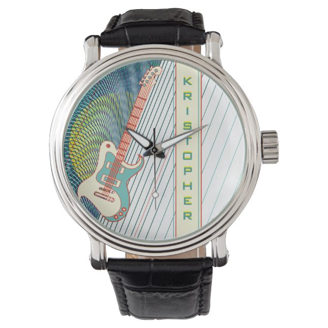 Voeg naam toe Cool Moderne Witte & Teal Elektrisch Horloge (Voorkant)