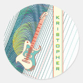 Voeg naam toe Cool Moderne Witte & Teal Elektrisch Ronde Sticker (Voorkant)