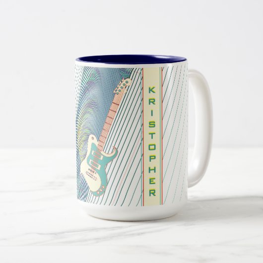 Voeg naam toe Cool Moderne Witte & Teal Elektrisch Tweekleurige Koffiemok (Voorkant rechts)