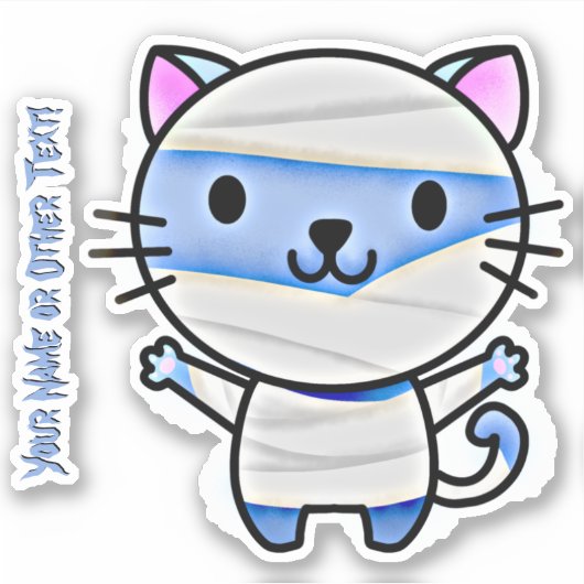 Voeg Naam toe, Cute Blue Cat Kitten Mummy in Banda Sticker (Voorkant)