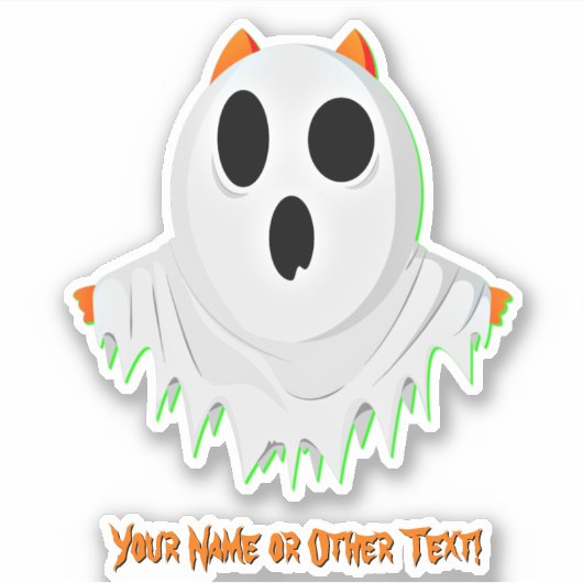 Voeg Naam toe, Cute Cat Kitten Ghost White Oranje  Sticker (Voorkant)