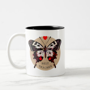 Voeg naam toe Cute Vintage Vlinder Hart Beste Lera Tweekleurige Koffiemok