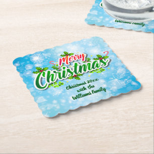 Voeg naam toe die overeenkomt met de blauwe kerstb kartonnen onderzetters