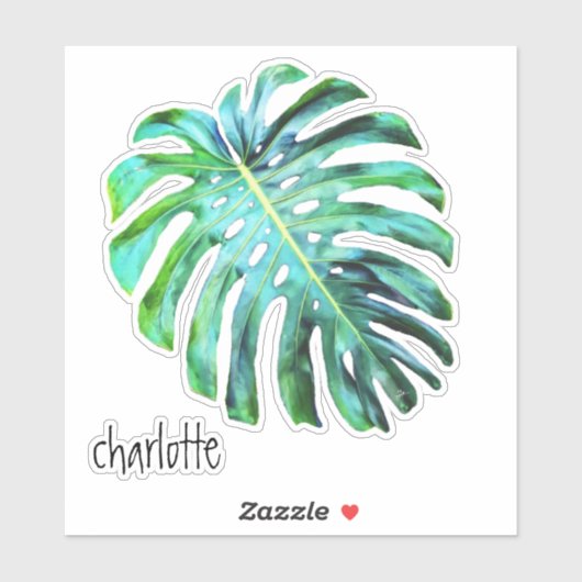 Voeg naam toe Elegant Tropical Leaf Modern Typogra Sticker (Vel)
