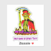 Voeg Naam Toe Enge Rode Gele Grim Reaper Halloween Sticker (Vel)
