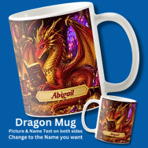 Voeg Naam toe, Fantasy Draak met Boek & Koffie
