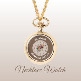 Voeg naam toe floral introvert solitude brown horloge