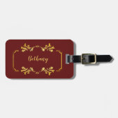 Voeg naam toe, geel goud op Maroon Donkerrood Bagagelabel (Voorkant horizontaal)