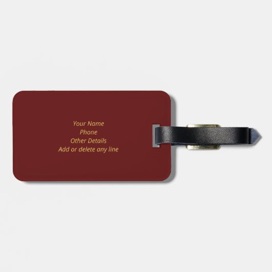 Voeg naam toe, geel goud op Maroon Donkerrood Bagagelabel (Achterkant horizontaal)