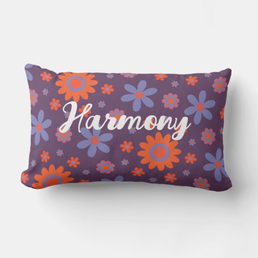 Voeg Naam Toe Gelukkige Retro Bloemen 70s Madelief Kussen (Voorkant)