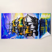 Voeg naam toe, gestileerde bruine piraat die verze strandlaken (Voorkant)