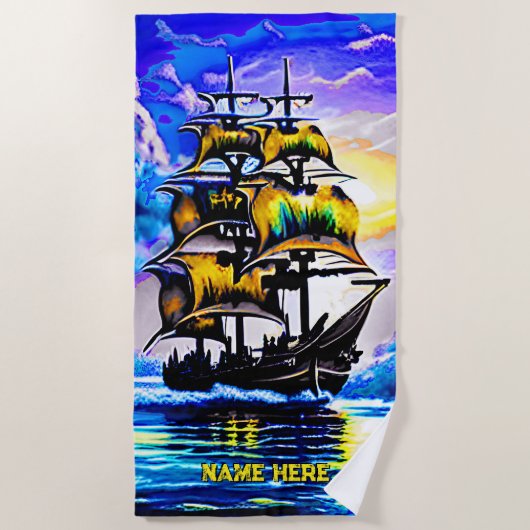 Voeg naam toe, gestileerde bruine piraat die verze strandlaken (Voorkant)