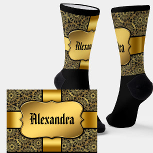 Voeg naam toe, Golden Shield op Gold Ribbon & Lace Sokken