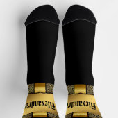 Voeg naam toe, Golden Shield op Gold Ribbon & Lace Sokken (Top)