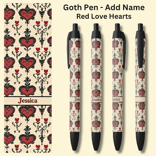 Voeg naam toe, Gothic Gothic Red Valentijns Love H Zwarte Inkt Pen