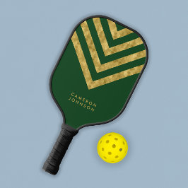Voeg naam toe Groen en Faux Gold Chevron Pickleball Paddle