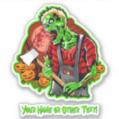 Voeg naam toe, Groene Ax Murderer Monster Pumpkins Sticker (Voorkant)