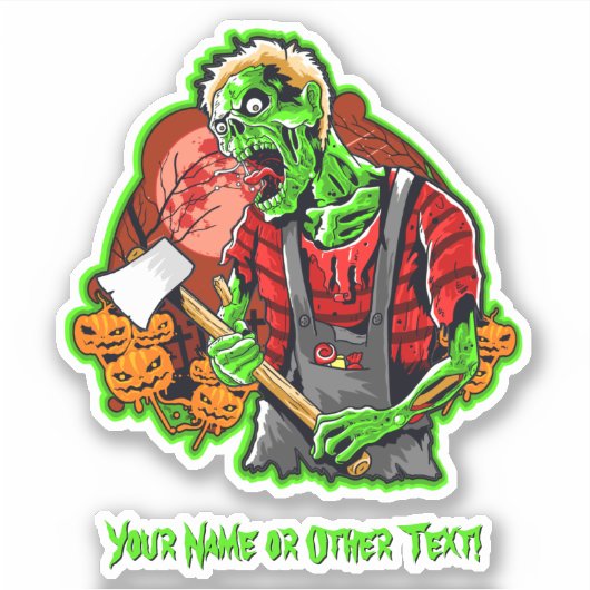 Voeg naam toe, Groene Ax Murderer Monster Pumpkins Sticker (Voorkant)