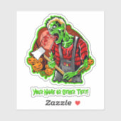 Voeg naam toe, Groene Ax Murderer Monster Pumpkins Sticker (Vel)