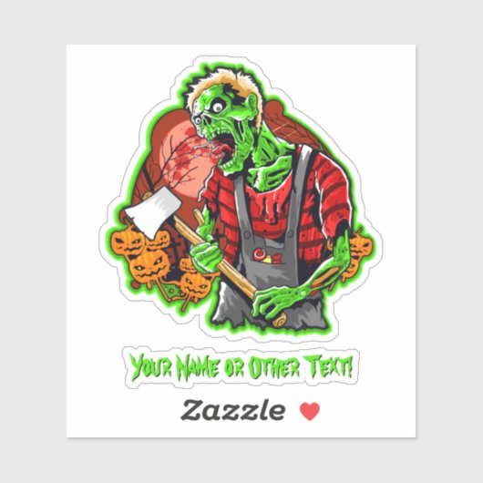 Voeg naam toe, Groene Ax Murderer Monster Pumpkins Sticker (Vel)