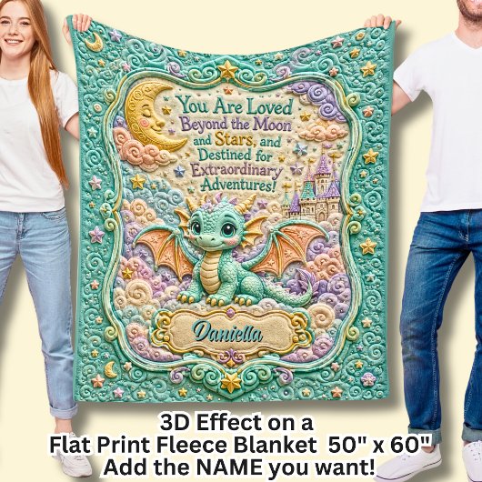 Voeg Naam Toe Groene Baby Draak 3D Effect Fleece Deken