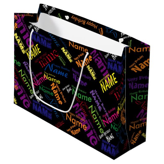 Voeg naam toe, Happy Birthday Large Gift Bag Groot Cadeauzakje (Voorkant Gekanteld)