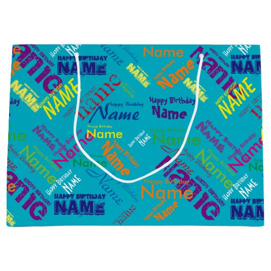 Voeg naam toe, Happy Birthday Large Gift Bag Groot Cadeauzakje (Voorkant)