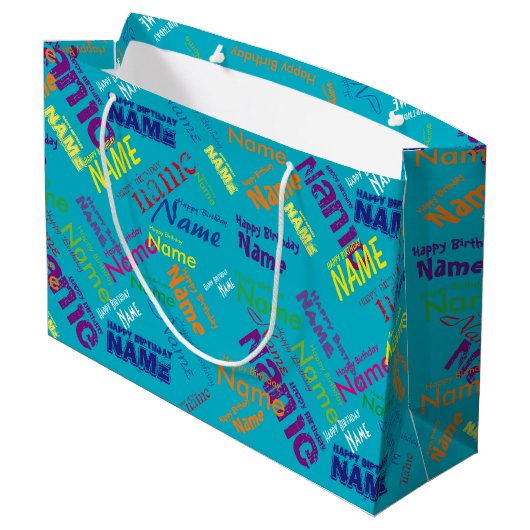 Voeg naam toe, Happy Birthday Large Gift Bag Groot Cadeauzakje (Achterkant Gekanteld)