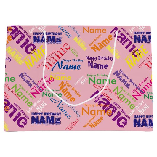 Voeg naam toe, Happy Birthday Large Gift Bag Groot Cadeauzakje (Voorkant)