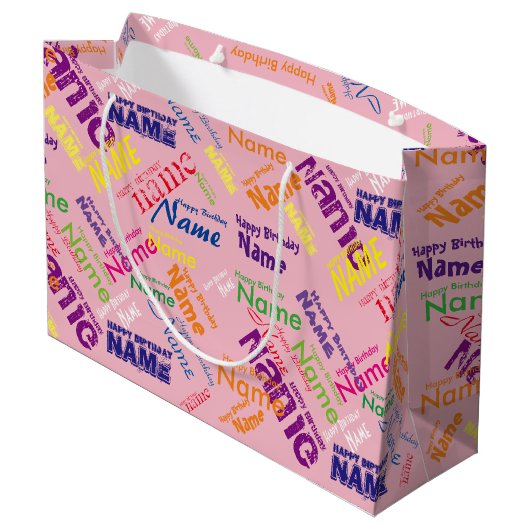 Voeg naam toe, Happy Birthday Large Gift Bag Groot Cadeauzakje (Achterkant Gekanteld)