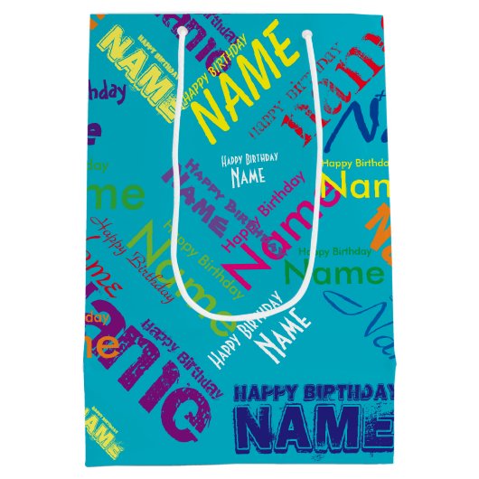 Voeg Naam toe, Happy Birthday Medium Gift Bag Cadeauzakje (Achterkant)