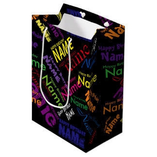 Voeg Naam toe, Happy Birthday Medium Gift Bag Cadeauzakje