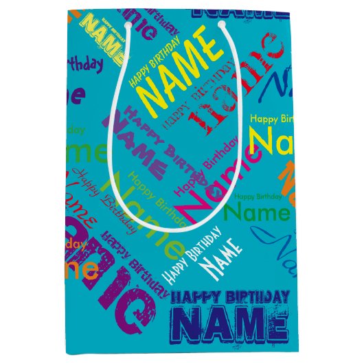 Voeg Naam toe, Happy Birthday Medium Gift Bag Medium Cadeauzakje (Voorkant)