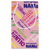 Voeg naam toe, Happy Birthday Small Gift Bag Klein Cadeauzakje (Achterkant)