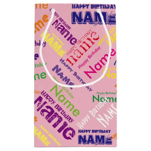 Voeg naam toe, Happy Birthday Small Gift Bag Klein Cadeauzakje (Achterkant)