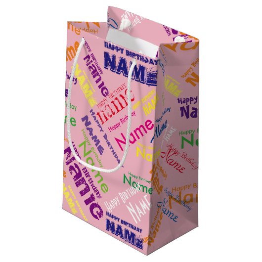 Voeg naam toe, Happy Birthday Small Gift Bag Klein Cadeauzakje (Achterkant Gekanteld)