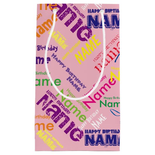 Voeg naam toe, Happy Birthday Small Gift Bag Klein Cadeauzakje (Voorkant)