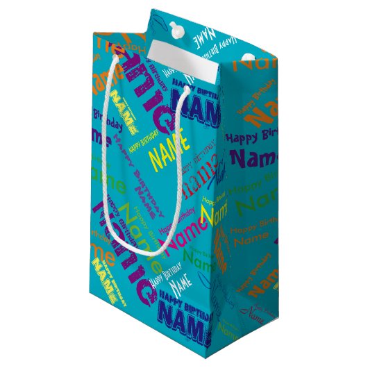 Voeg naam toe, Happy Birthday Small Gift Bag Klein Cadeauzakje (Voorkant Gekanteld)