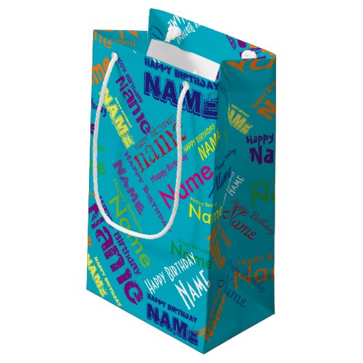 Voeg naam toe, Happy Birthday Small Gift Bag Klein Cadeauzakje (Achterkant Gekanteld)