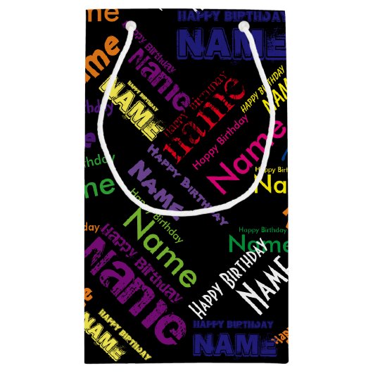 Voeg naam toe, Happy Birthday Small Gift Bag Klein Cadeauzakje (Achterkant)