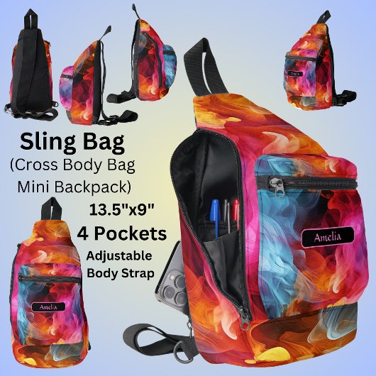 Voeg naam toe, helder wervelend Abstract Sling Bag