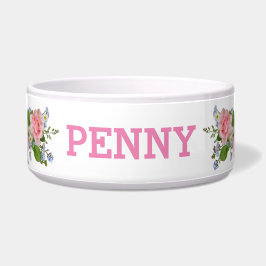 Voeg naam toe  in roze - Rozen Honden Bowl Voerbakje