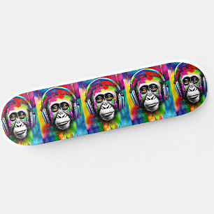 Voeg Naam toe, Kleurrijke Aap met Koptelefoon Persoonlijk Skateboard