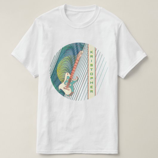 Voeg naam toe Koele moderne witte & teal elektrisc T-shirt (Design voorkant)
