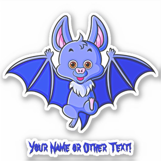 Voeg Naam toe, Kute Blue Baby Bat met het Vliegen  Sticker (Voorkant)
